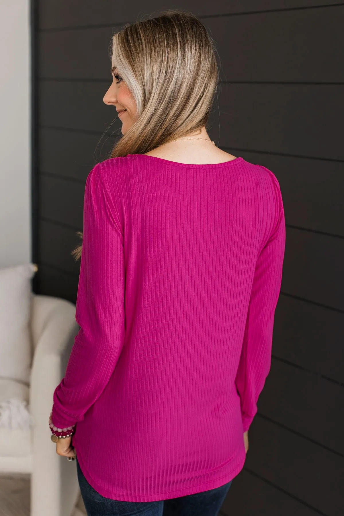 Open My Heart Ribbed Knit Top- Fuchsia