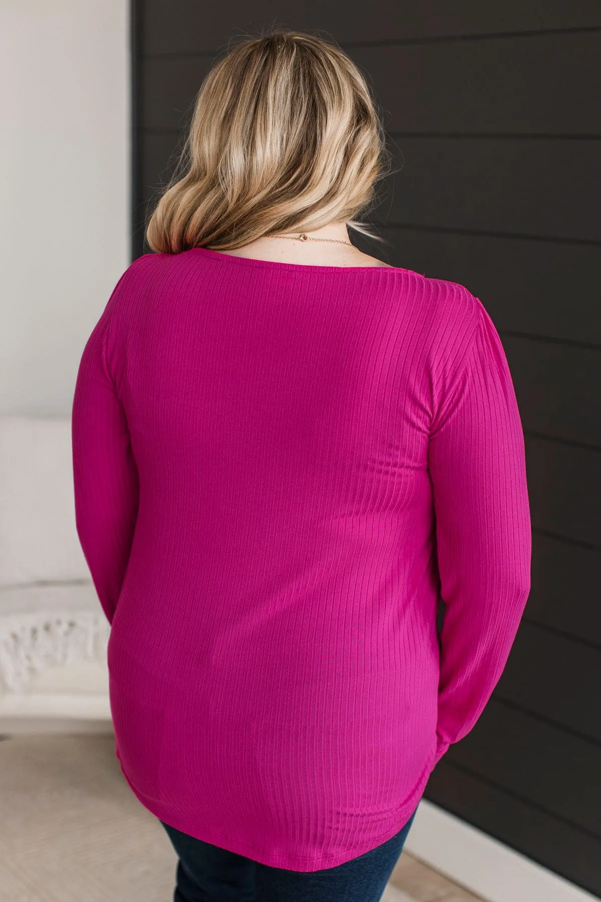 Open My Heart Ribbed Knit Top- Fuchsia