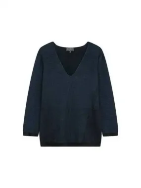 Overseas Station Season Big Chance 8 18 Women s Deep V neck Ribbed Knit Navy 271495