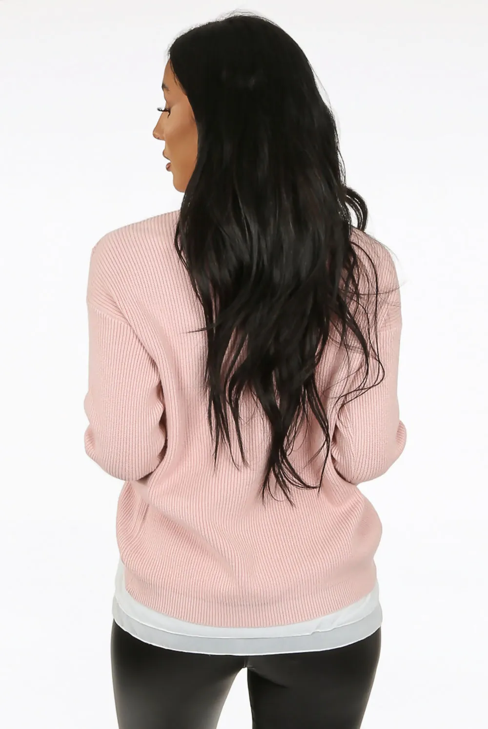 Pink Ribbed Knit Wrap Jumper With Vest