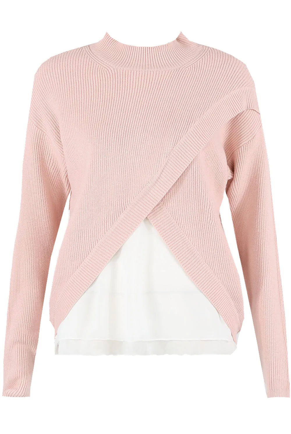 Pink Ribbed Knit Wrap Jumper With Vest