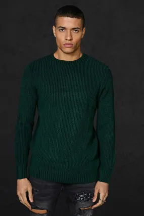 Plated Ribbed Knit Crew Neck Jumper | boohooMAN UK