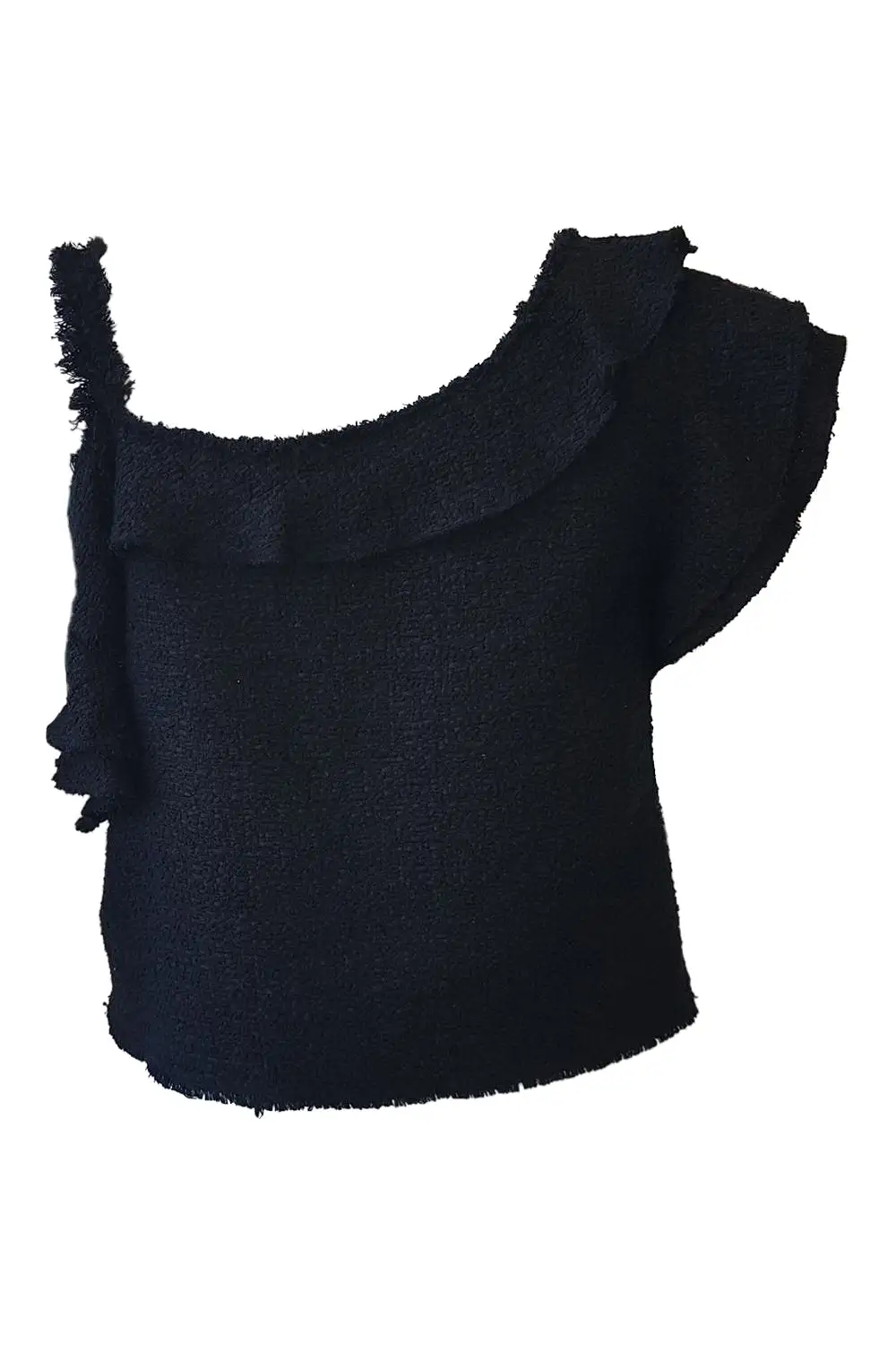 PROENZA SCHOULER Black Tweed Ruffle Sleeve Crop Top (UK 6)