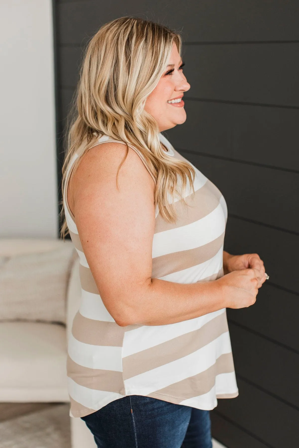 Read The Signs Striped Tank Top- Ivory & Beige