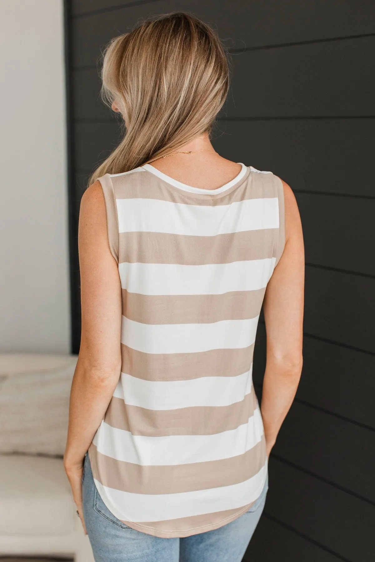 Read The Signs Striped Tank Top- Ivory & Beige