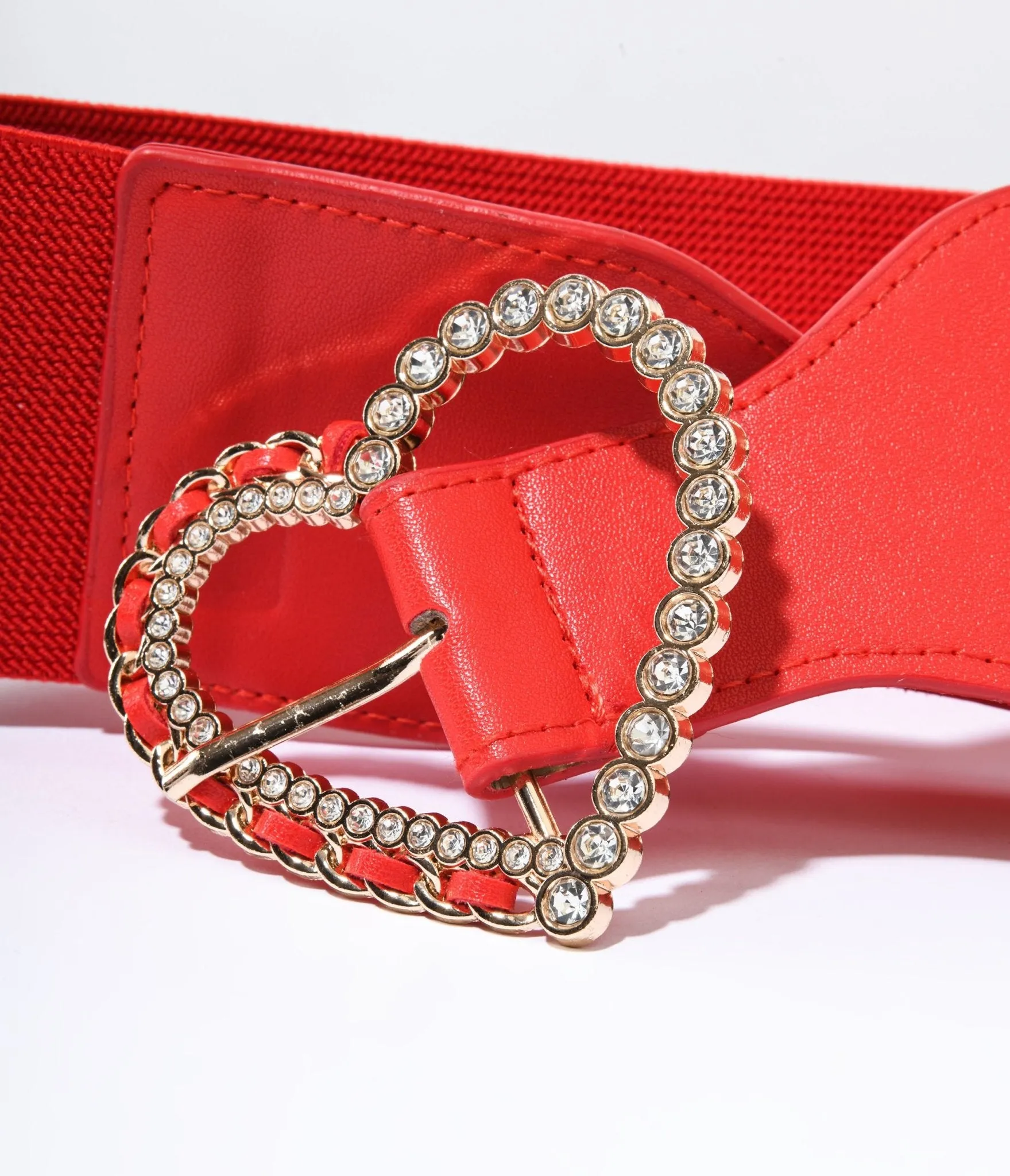 Red Rhinestone Heart Buckle Cinch Belt