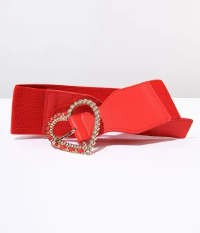 Red Rhinestone Heart Buckle Cinch Belt