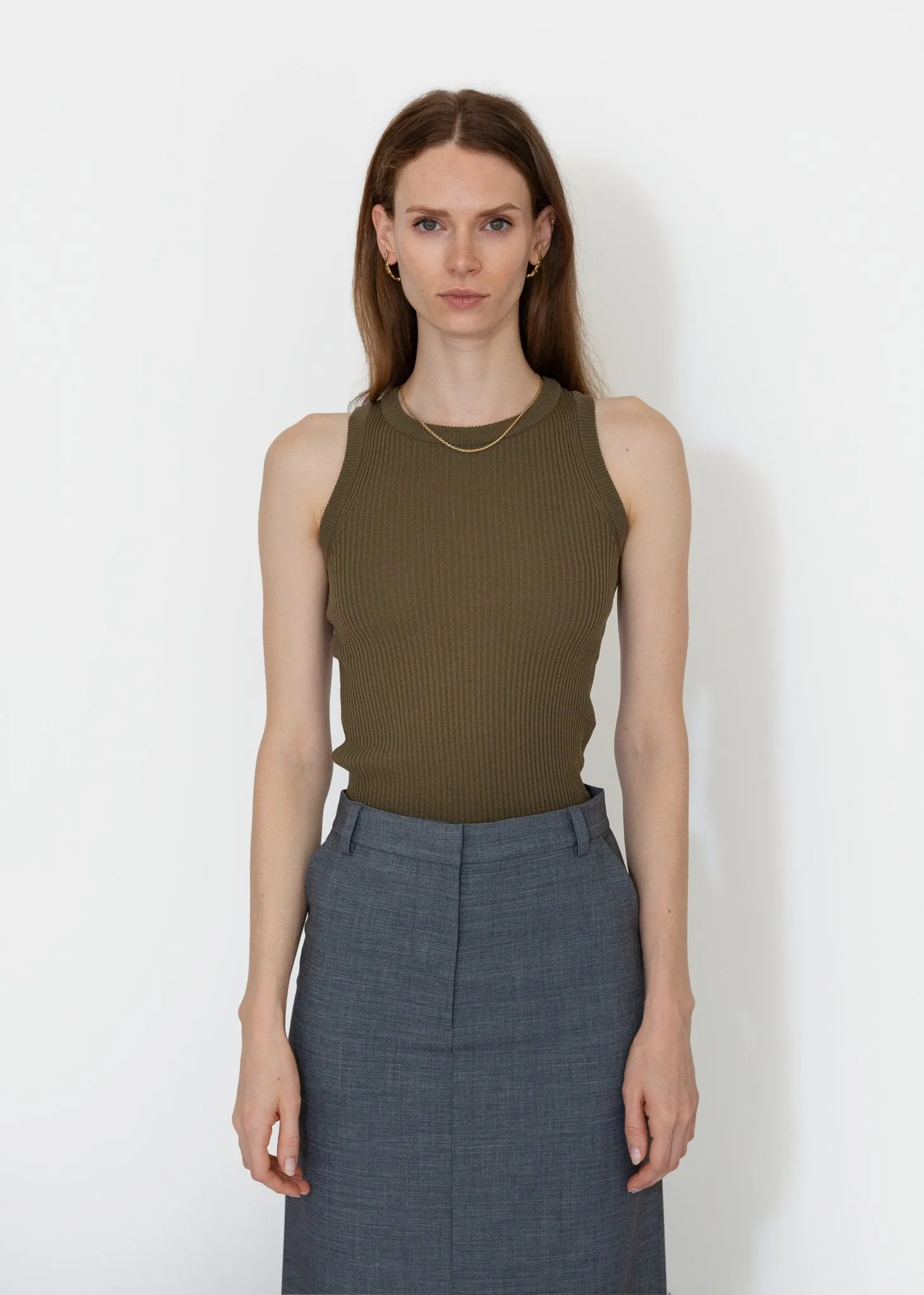 Ribbed Knit Tank in Olive