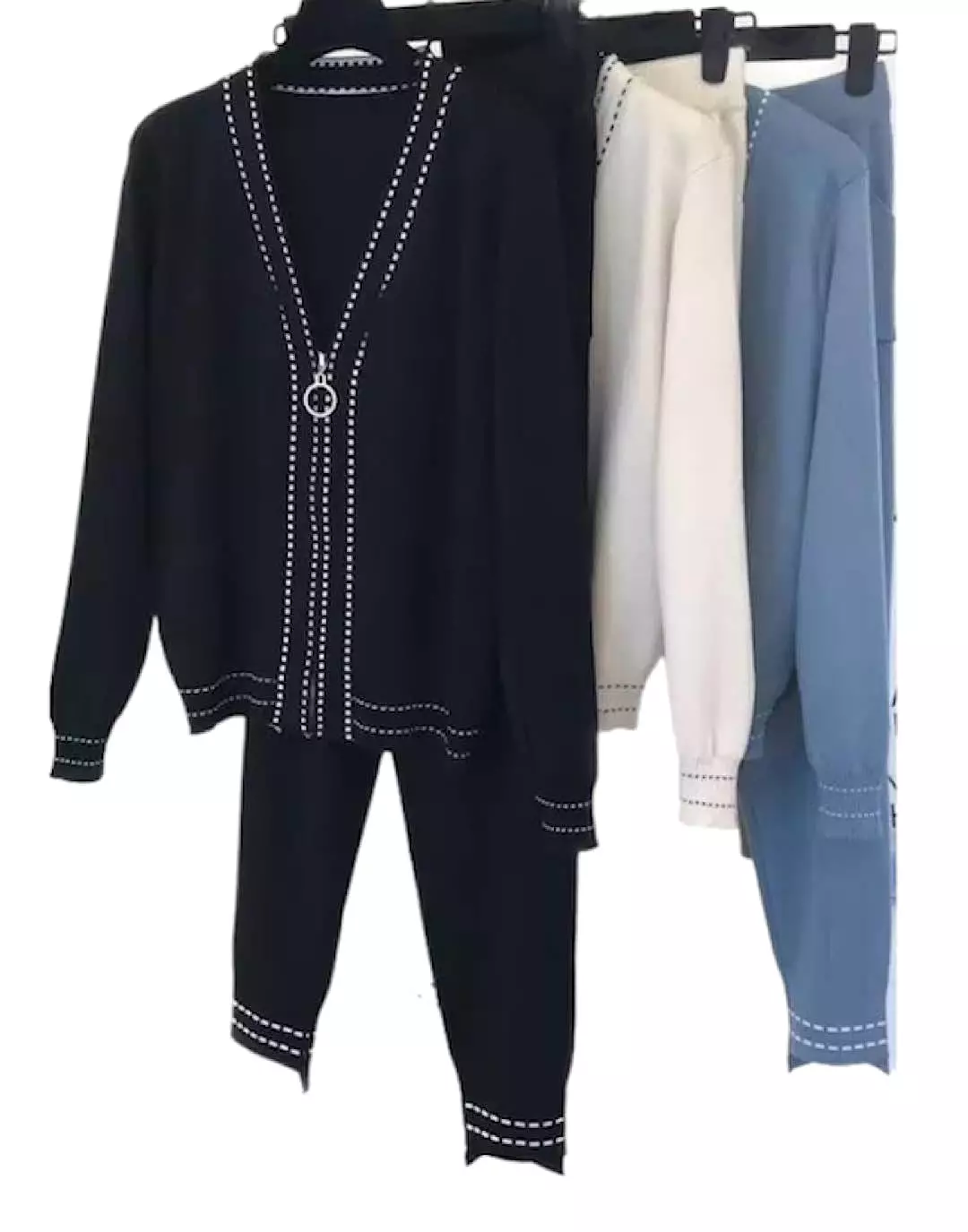 Ribbed Knit Zipper Cardigan And Trouser Two Piece Set