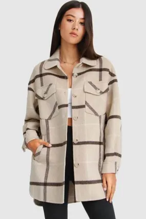 River’s Edge Plaid Shacket in Beige