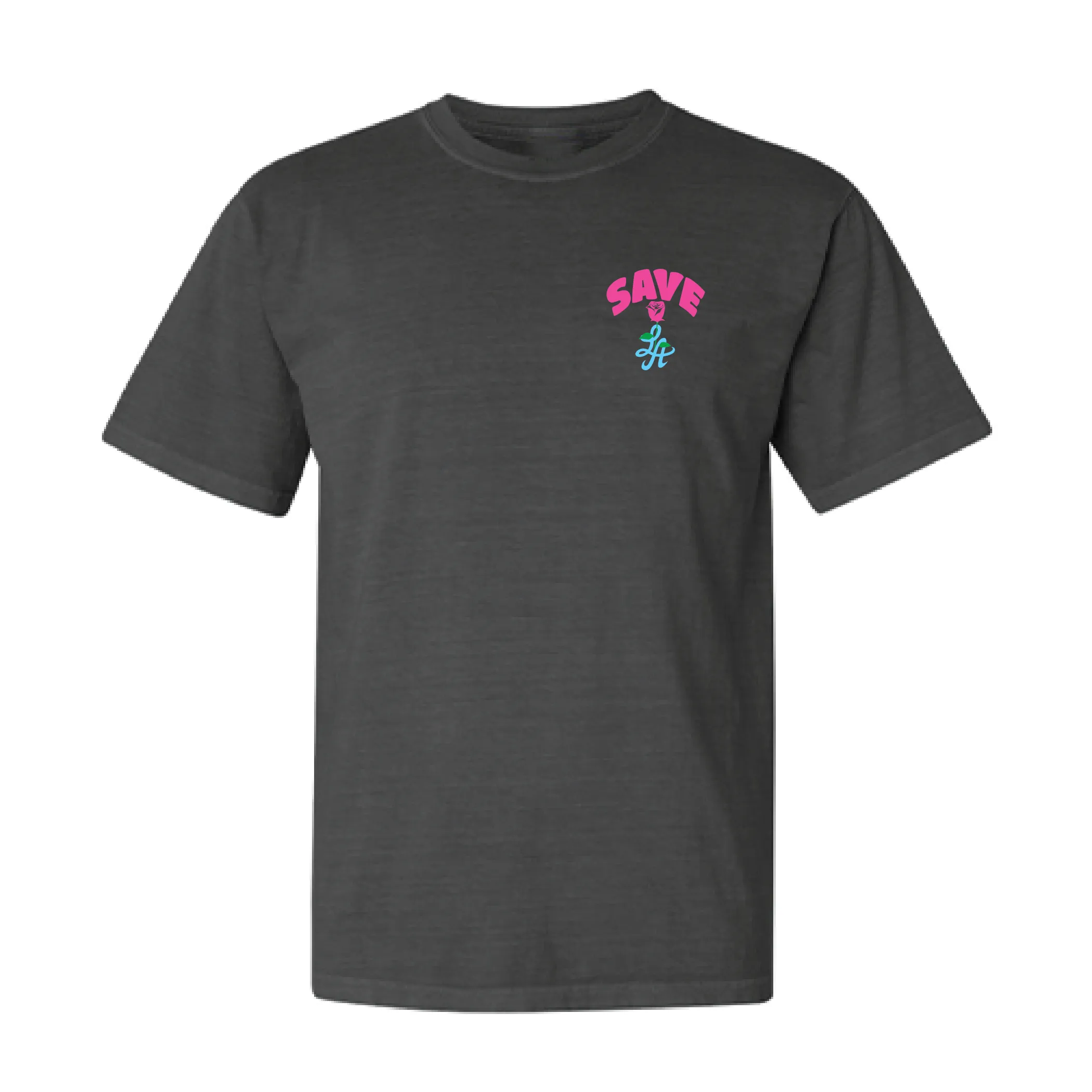 SAVE LA ROSE TEE VINTAGE BLACK (FUCHSIA /TEAL)