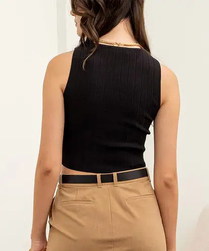 Sleeveless Knit Cropped Top - Black