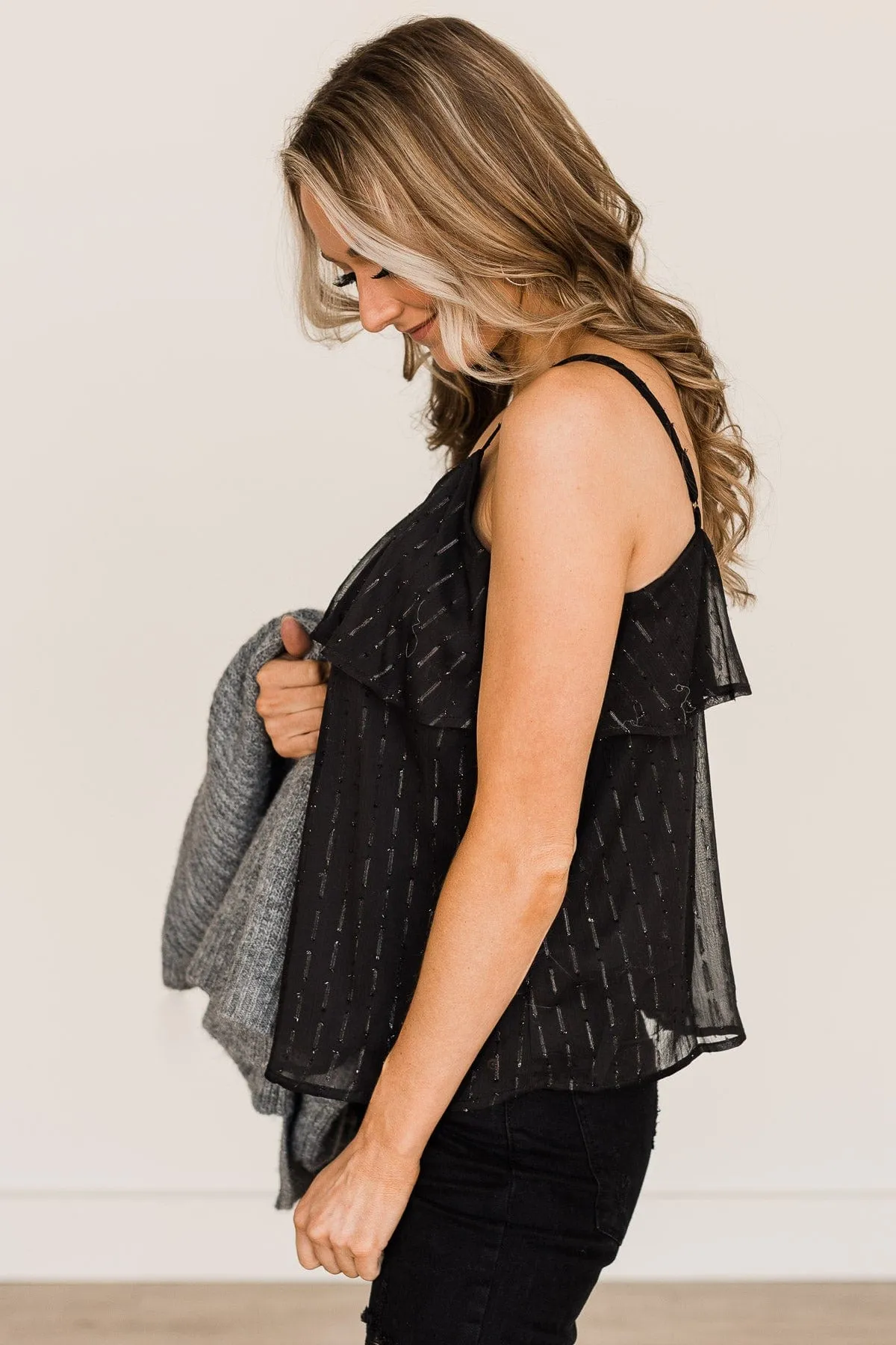 Star Of The Show Tiered Tank Top- Black