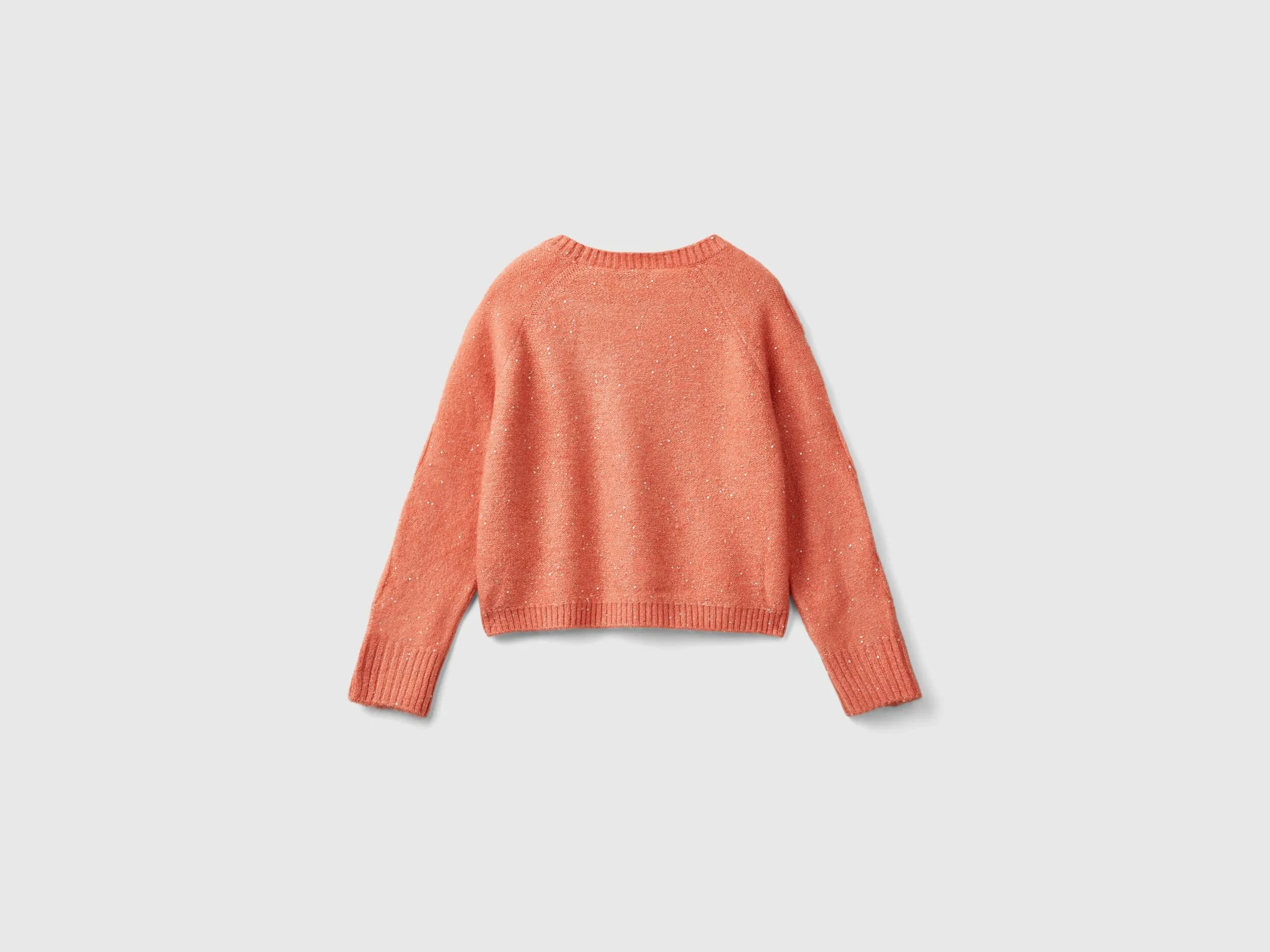 Sweater with recycled fabric and sequins - Peach | Benetton