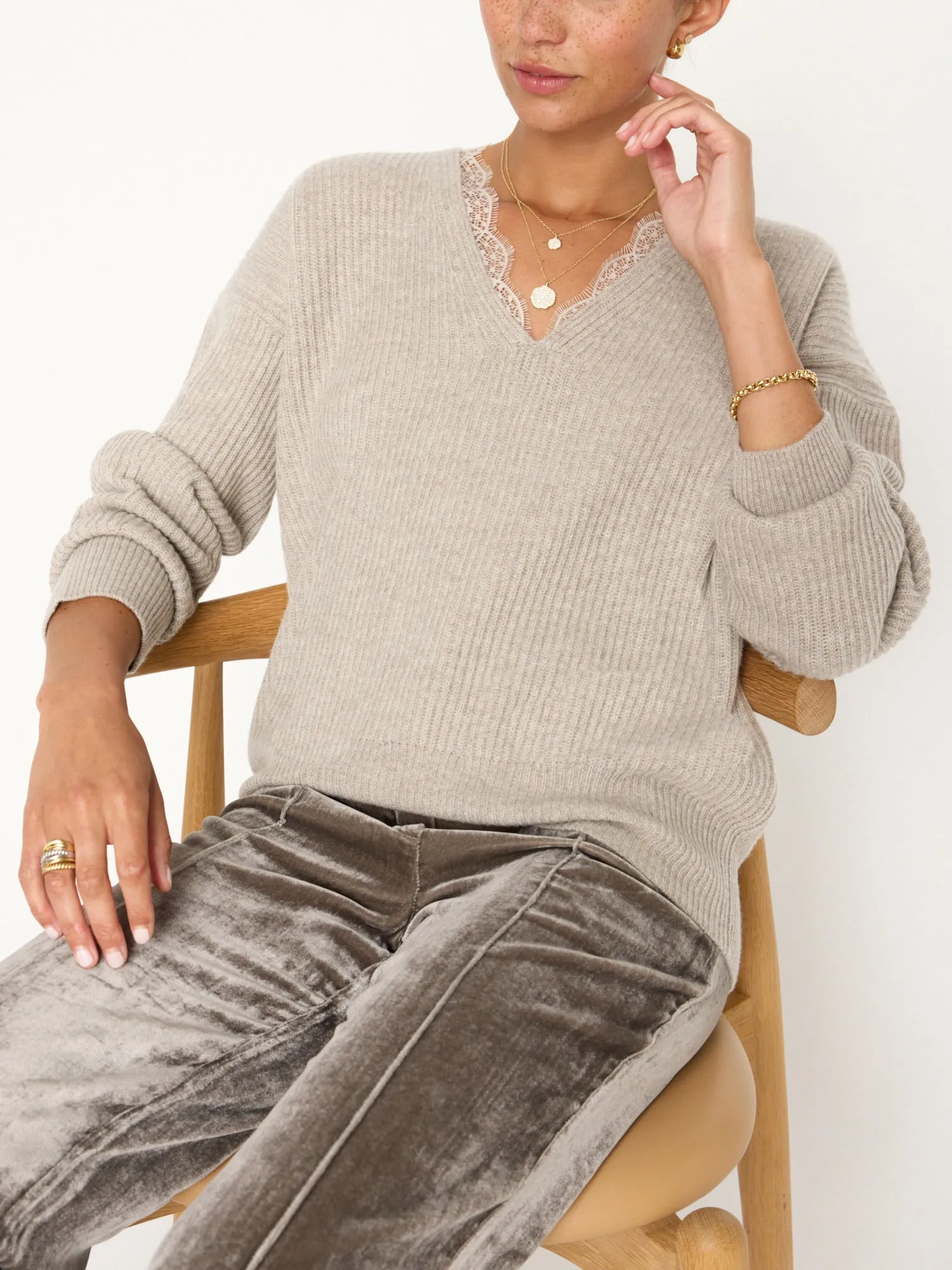 The Ava Lace V Neck Sweater