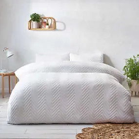 The Linen Yard White Chevron Tuft 100% Cotton Duvet Set | Kaleidoscope