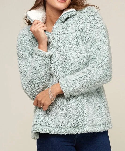 Two Tone Sherpa Half-Zip Pullover - Sage