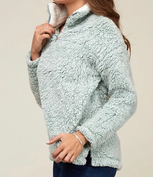 Two Tone Sherpa Half-Zip Pullover - Sage