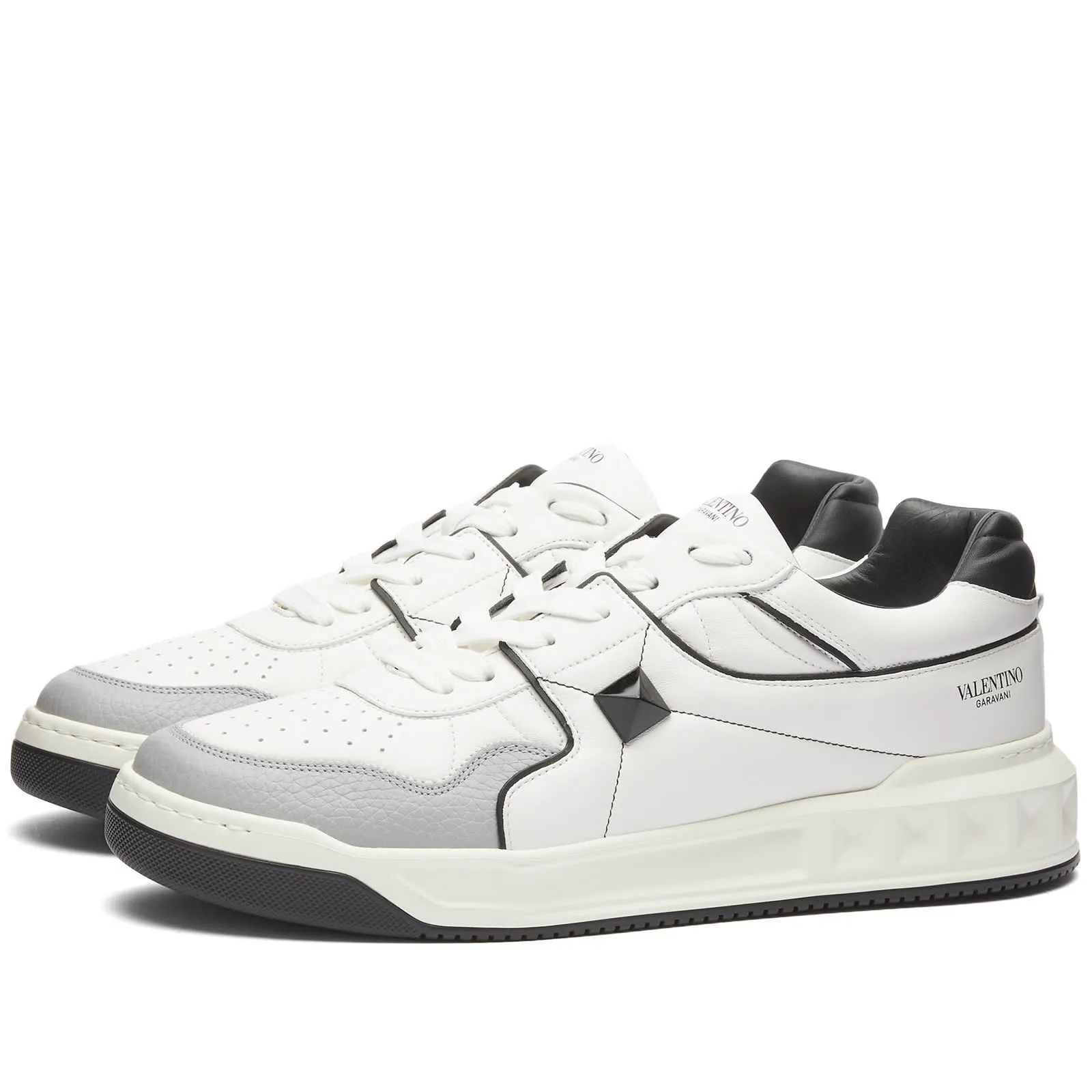 Valentino One Stud SneakerWhite, Black & Pastel Grey