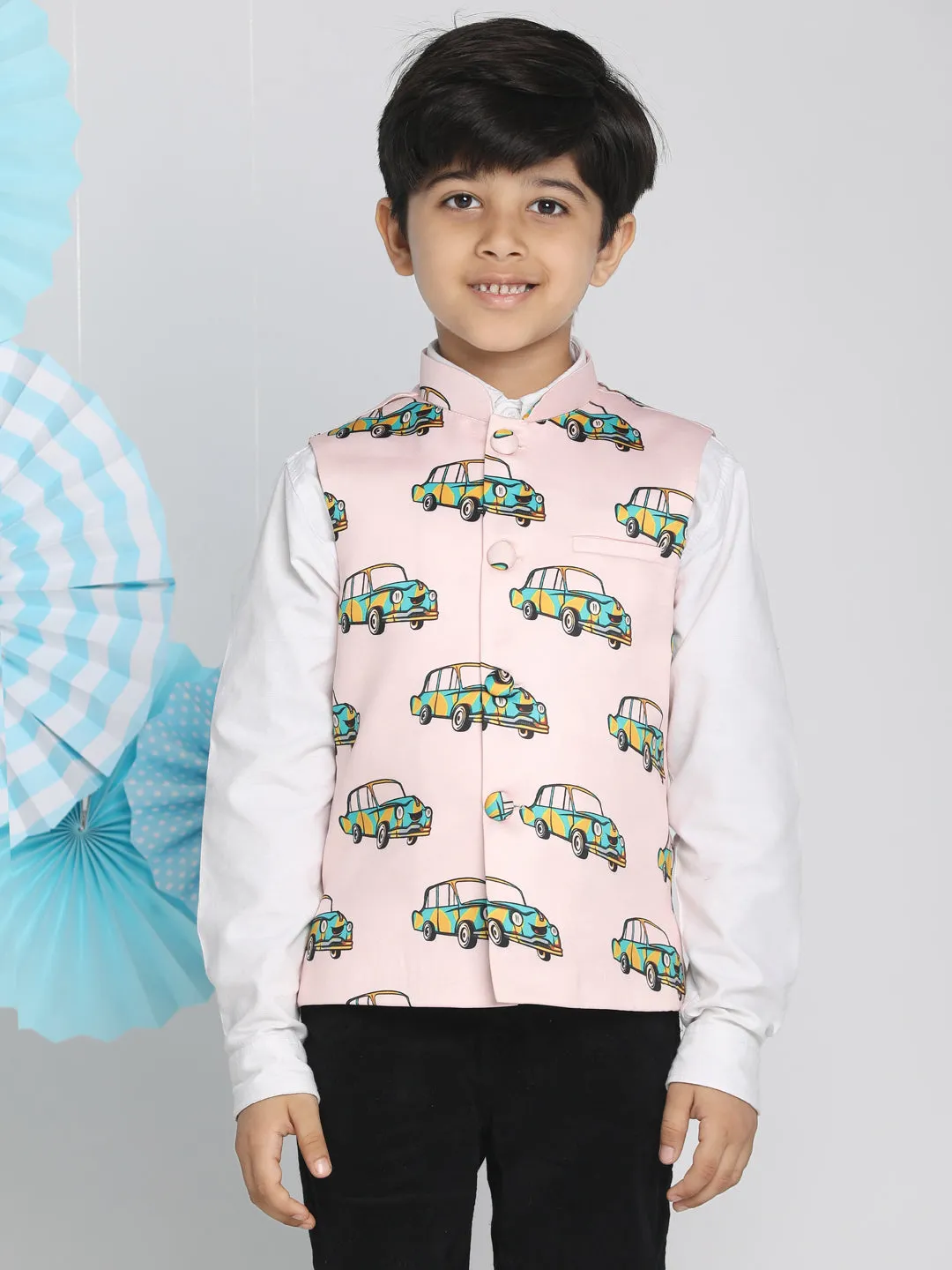 VASTRAMAY Boys Multicolor-Base-Peach Nehru Jacket