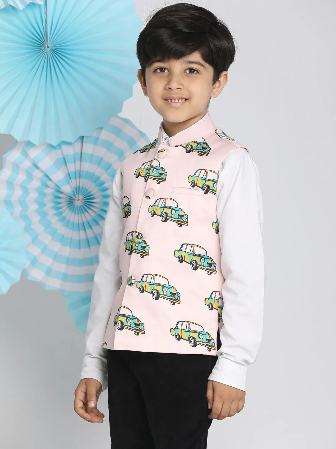 VASTRAMAY Boys Multicolor-Base-Peach Nehru Jacket