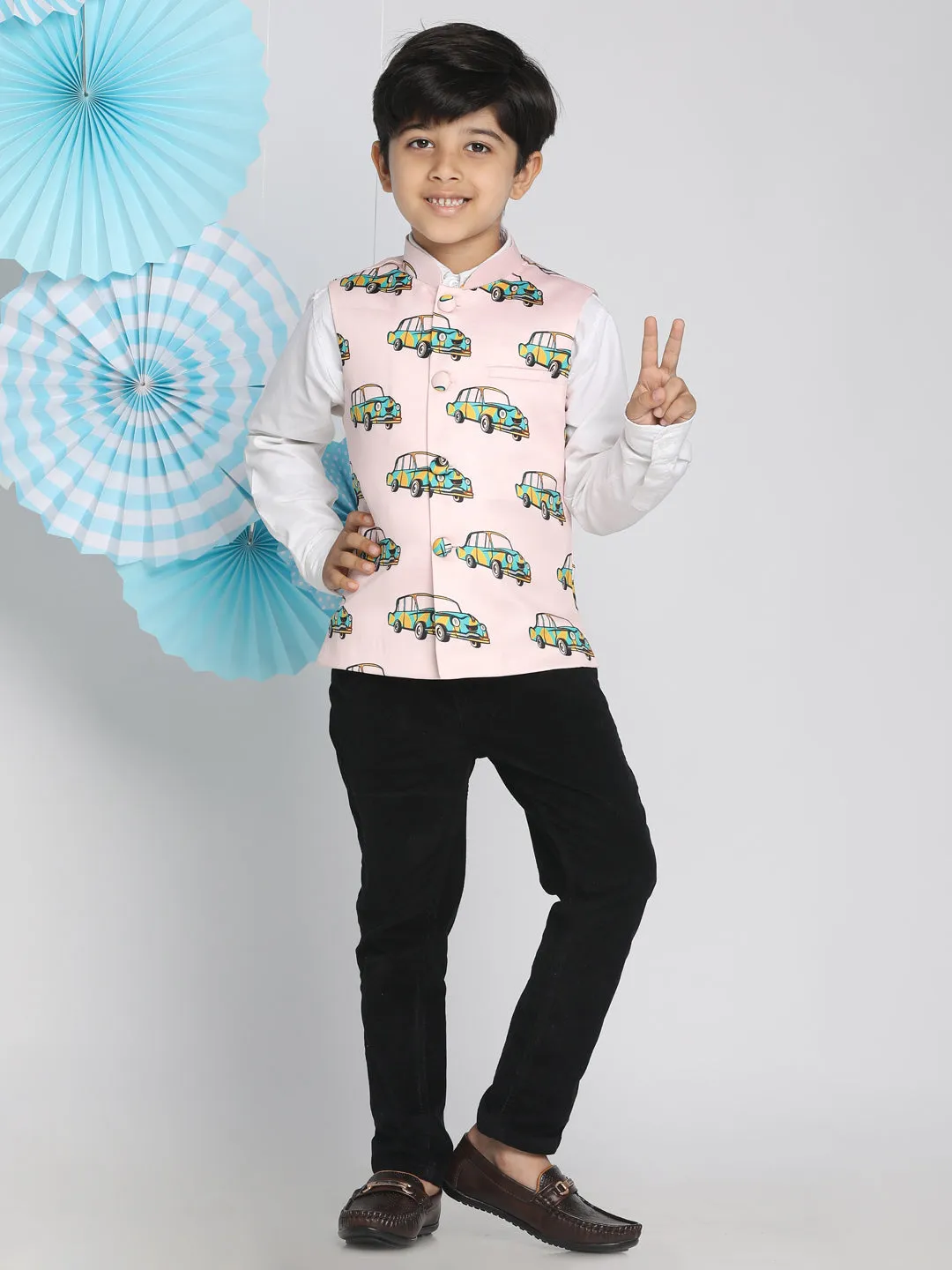 VASTRAMAY Boys Multicolor-Base-Peach Nehru Jacket