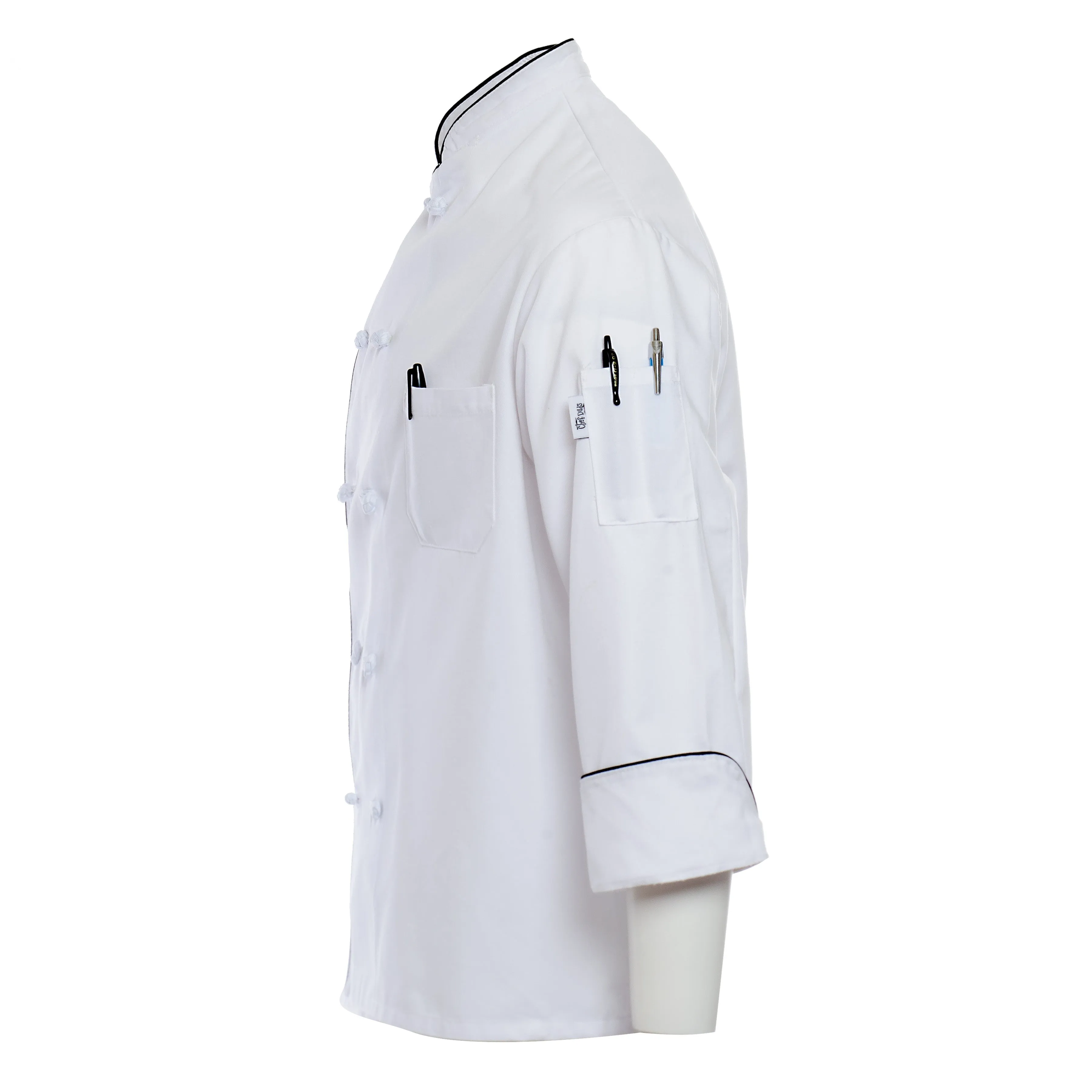 White Executive Chef Coat with Black Piping 4711