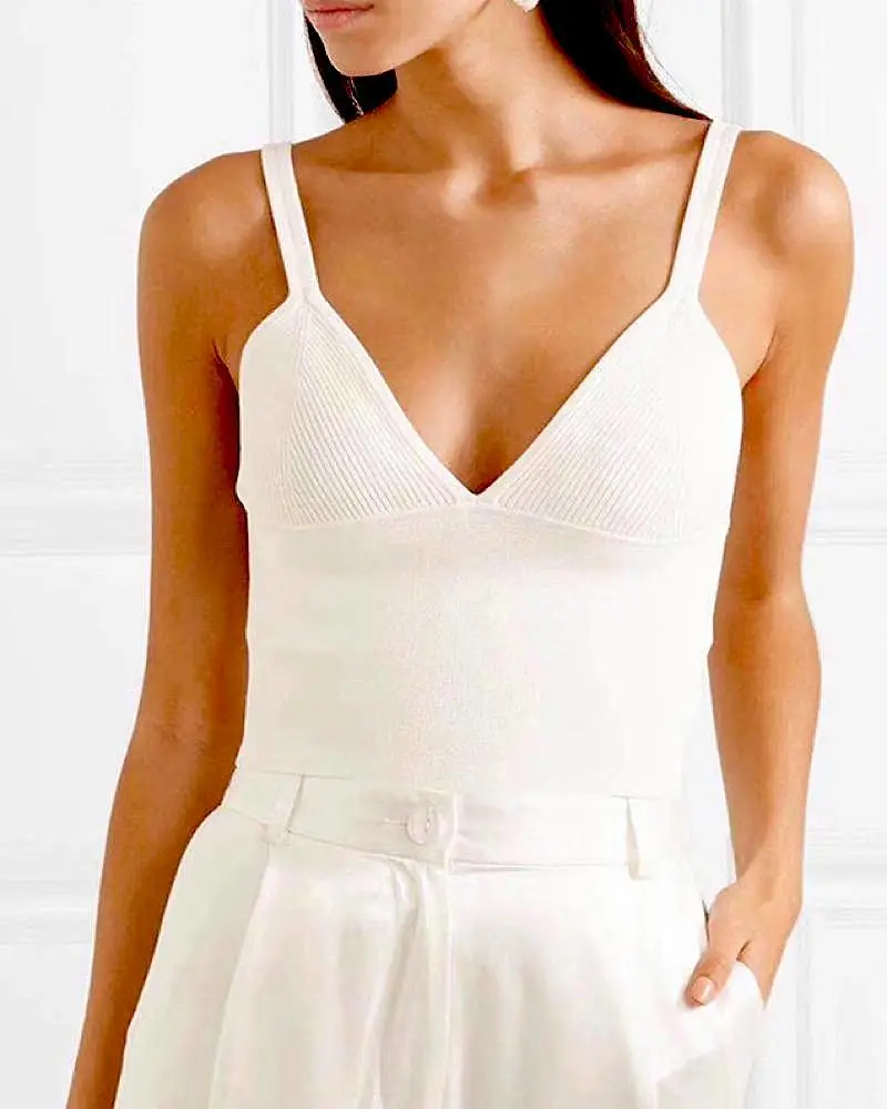 White Slim Strapped Ribbed Knit Cami Top