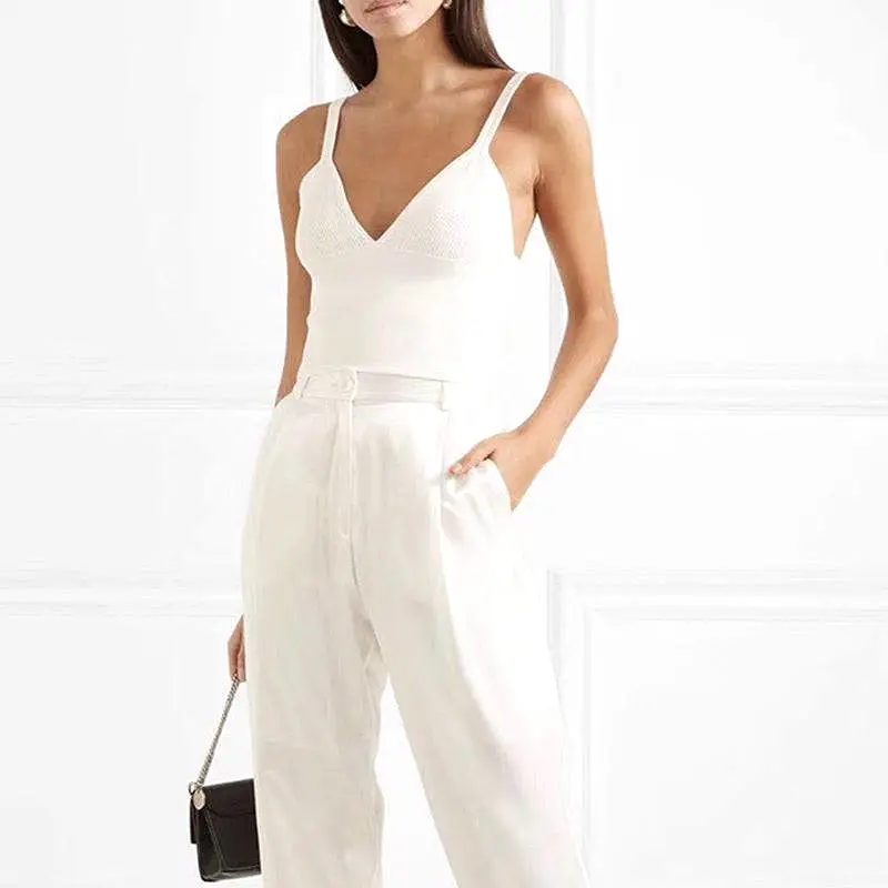 White Slim Strapped Ribbed Knit Cami Top