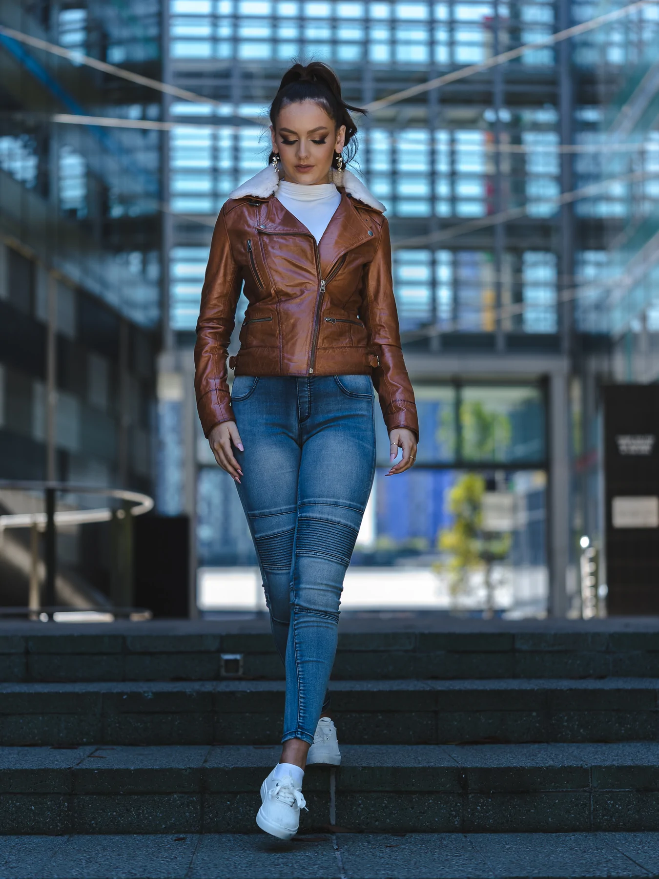 Womens Brown Leather Jacket with Fur Collar