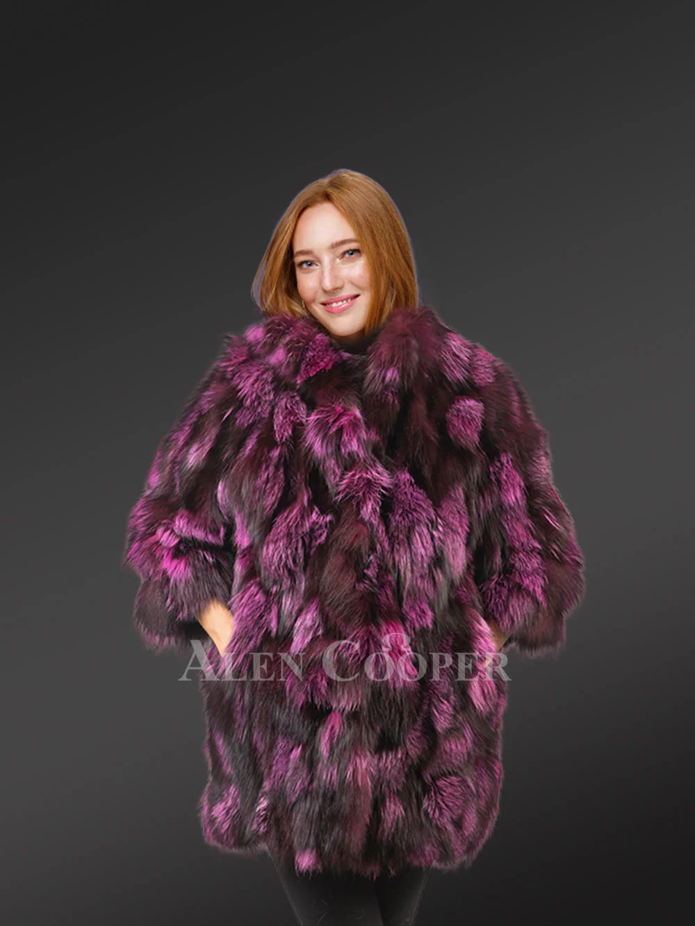 Womens Colorful Fox Fur Coat