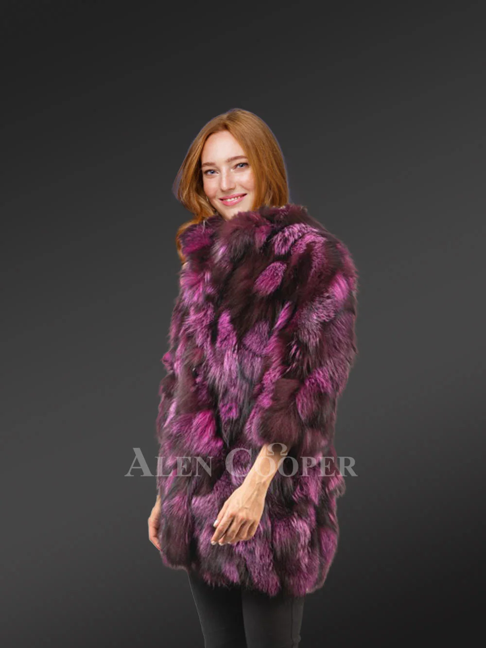 Womens Colorful Fox Fur Coat