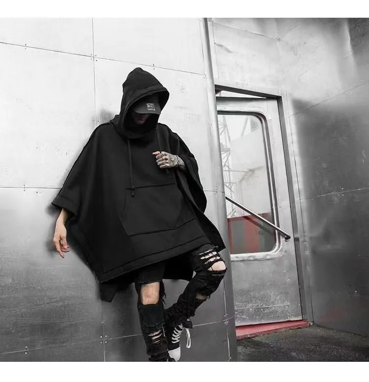 Xituodai Techwear Black Oversized Hoodies Sweatshirt Baggy Trench Coat Anorak Men Goth Punk Japanese Streetwear Hip Hop Gothic